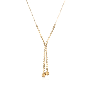 Minimalist golden stainless steel Y-shaped necklace featuring polished ball pendants
