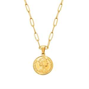 Διπλό κολιέ από ανοξείδωτο ατσάλι 18K με μενταγιόν νόμισμα της Βασίλισσας Ελισάβετ