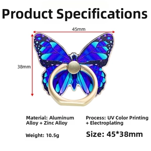 Close-up of butterfly phone ring holder made of aluminum alloy with UV color printing