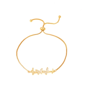 Adjustable gold butterfly bracelet with cubic zirconia butterfly charms on box chain