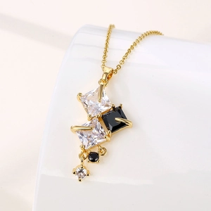 Collana Con Pendente Geometrico In Acciaio Inossidabile Con Zircone Cristallo Nero Bianco Catena Da Clavicola Per Donna