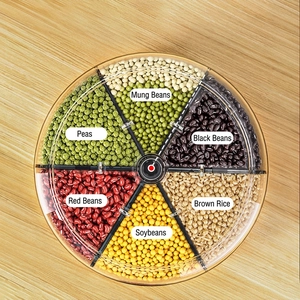 Rotating round grain storage container with 6 compartments for beans and rice storage