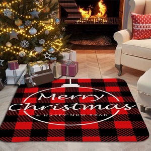 Paillasson De Noël Flanelle Antidérapant Absorbant Tapis Entrée Décoration Fête Buffalo Plaid Imprimé Merry Christmas