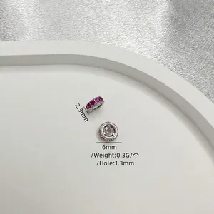 S925 sterling silver spacers with magenta zircons for DIY jewelry making 6x2.3mm