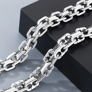 Bracelet chaîne à maillons nez de porc argenté hip hop avec fermoir magnétique en acier