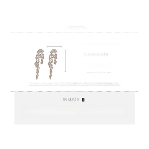 Detail showing crystal leaf tassel earrings with measurements of 7.5cm and 15.4g weight