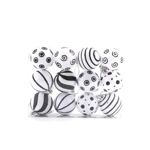 Christmas ball ornament set with 12 black and white geometric patterns for festive tree decor