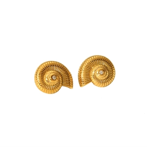 18k gold plated conch shell earrings with central crystal in a nautilus design