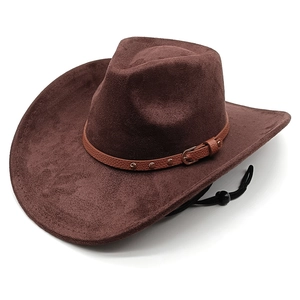 Cappello da cowboy marrone scuro in finta pelle scamosciata con fascia borchiata e sottogola
