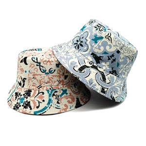 Bohemian reversible bucket hats with intricate vintage floral patterns for sun protection
