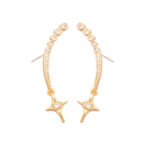 Elegante goldene Stern-Ohrhänger mit Zirkonia-Kristallen und gebogenem Diamantstecker-Design