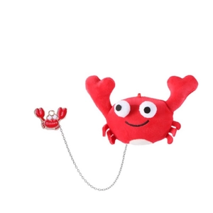 Red plush crab and enamel pin set with a silver chain for backpack decoration