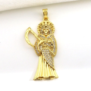 Gold plated Santa Muerte pendant with micro-pave white cubic zirconia stones