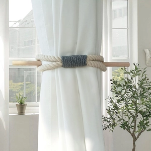 Nordic woven cotton rope curtain tieback with bowknot design and wooden pin