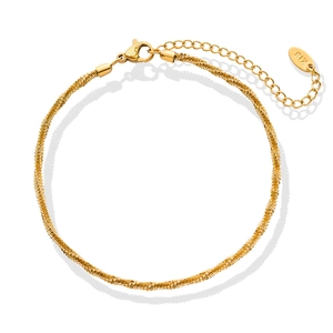 18K gold plated titanium steel anklet featuring a unique woven chain and lobster clasp