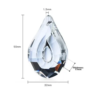 50mm faceted teardrop crystal pendant with 32mm width and 17mm thickness dimensions