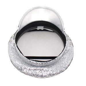 Silver sequin military hat with faux gemstone details for festive party wear