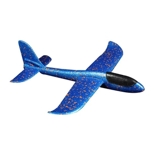 Avión de espuma azul de 48cm con manchas naranjas y luces LED para juegos al aire libre