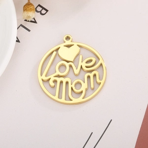 Golden Love Mom hollow round pendant with heart pattern for Mother's Day DIY jewelry