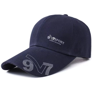 Navy canvas baseball cap with 9V SPORT white printed text and curved brim