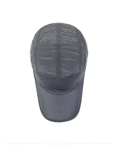 Top view of grey quick-dry baseball cap with SDR logo and six-panel stitching structure