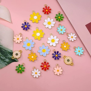 Set of colorful enamel daisy charms for DIY necklaces and bracelets accessories