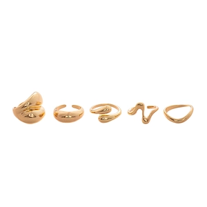 Five-piece set of gold geometric water drop irregular open rings for minimalist women