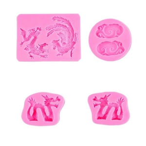 Roze siliconen vormenset met draak en feniks voor Chinese bruidstaart decoratie set