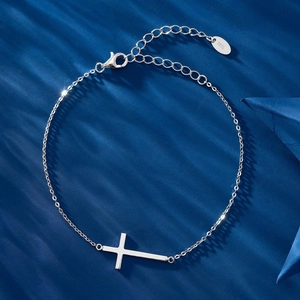 Cross Bracelet S925 Sterling Silver Minimalist Adjustable Thin Chain Dainty Jewelry For Women Girls