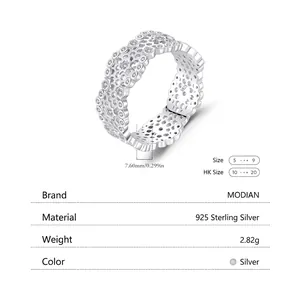 S925 sterling silver honeycomb lace ring with sparkling zircons and hollow design