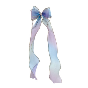 Gradient blue and purple organza bow hair clip with silver star and beaded tassels