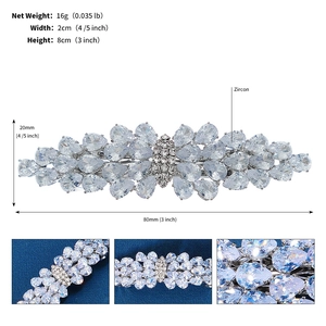 Detail view of silver zircon hair clip showing 8cm length and refined stone setting