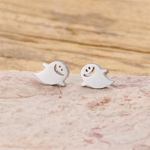 Minimalist silver stainless steel ghost earrings for women and Halloween jewelry gifts