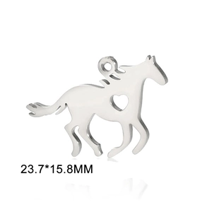 Detail of silver running horse pendant with heart cutout and 23.7*15.8mm dimensions