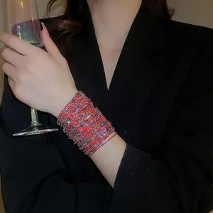 Luxurious multi-layer colorful crystal stretch bracelet with sparkling rhinestones on wrist