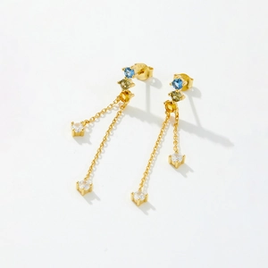 Detailed macro of S925 silver fringe earrings with multi-colored zircon stones
