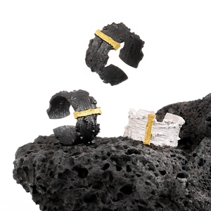 Irregular texture S925 sterling silver open ring set with black and silver finishes
