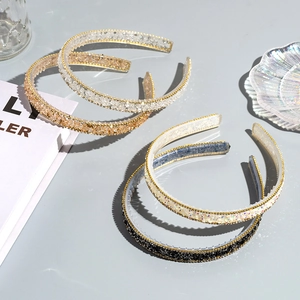 Set of four thin rhinestone headbands with non-slip teeth in multiple colors