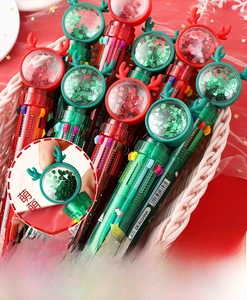 Detailed view of Christmas multicolor ballpoint pen with 0.7mm tip and reindeer design