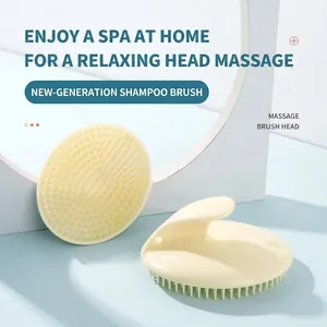Manual silicone scalp massage brush in cream yellow for hair washing and spa treatment