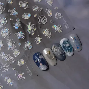Aurora aurora seashell snowflake nail stickers with winter bubble design and holographic effect