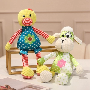 Cute cartoon plush toy collection featuring a yellow duck and green sheep with soft texture
