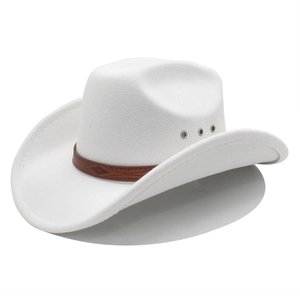 Cappello Da Cowboy Western Cotone Poliestere Feltro Tesa Larga Retrò Etnico Cinturino Pelle Prese D Aria Metalliche Fedora Jazz Uomo Donna