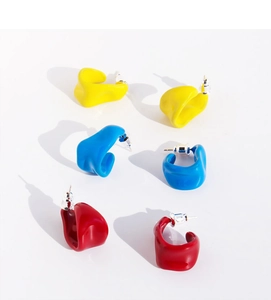 Minimalist geometric enamel stud earrings in yellow, blue and red with long shadows