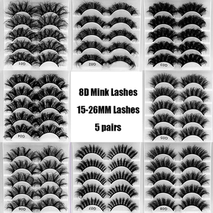 8D mink eyelashes set with 5 pairs featuring messy thick curls and 15-26mm length
