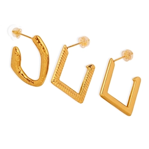 Fashion Titanium Steel 18K Gold Plated Geometric Earrings For Women Textured Rhombus U-Shaped Dainty Jewelry Accessory Gift