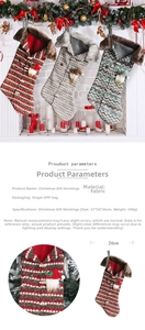 Detailed view of large knitted Christmas stockings with plush trim and santa pendants
