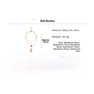 Detailed size specifications for multi-layer cross pendant necklace with pearls