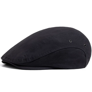 Vintage black cotton flat cap newsboy hat for men and women with side eyelets