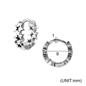 Tableau des tailles pour boucles d'oreilles étoile argent avec diamètre de 9mm et largeur de 1mm